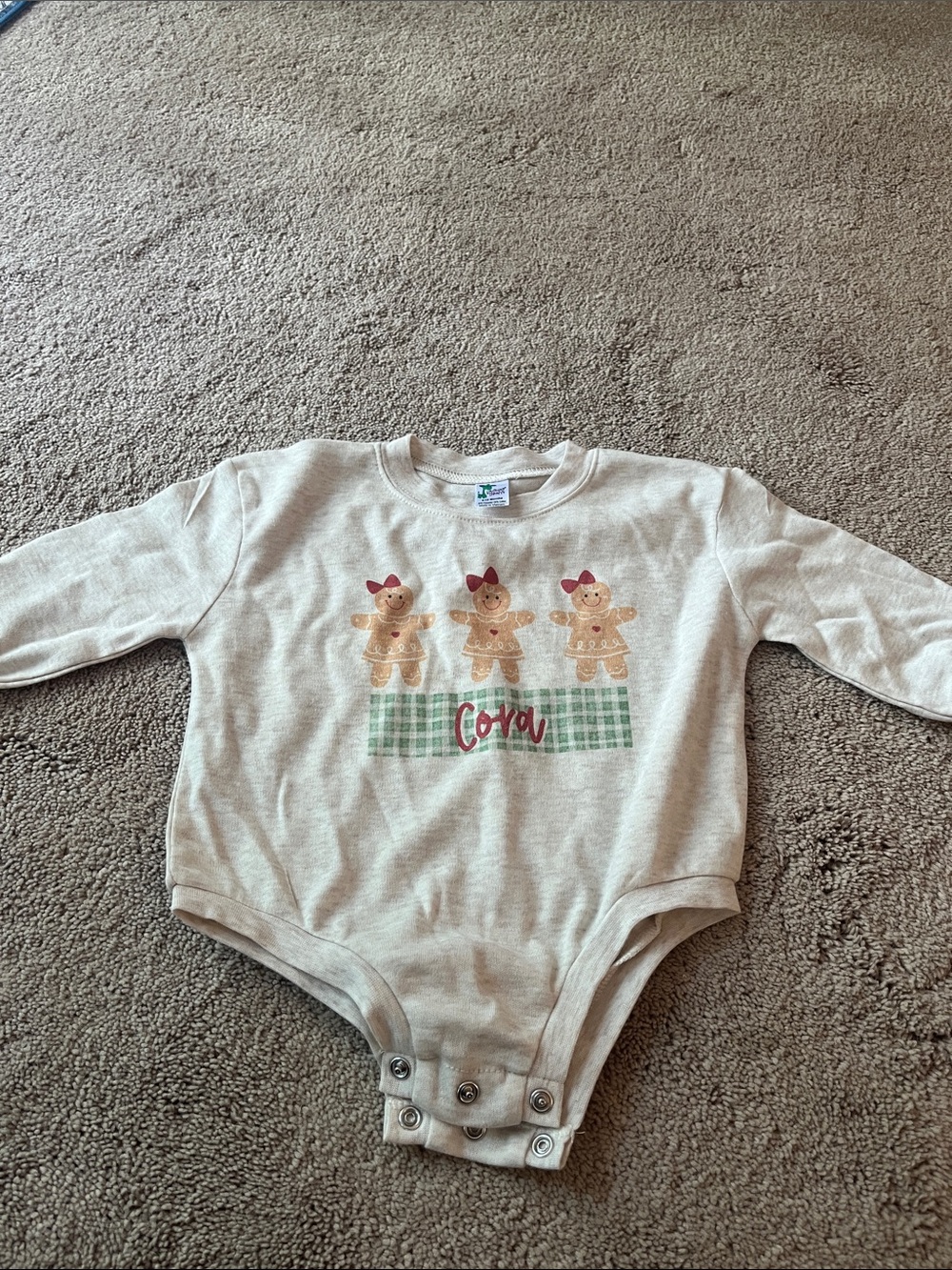 Cora- Gingerbread Trio Baby Bodysuit - Cream with Green & Red